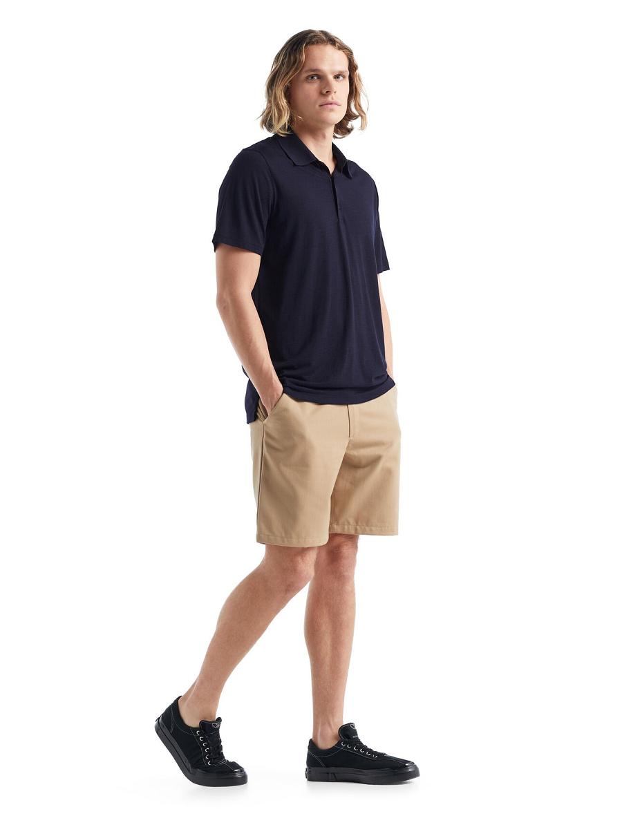 Midnight Navy Icebreaker Merino Tech Lite II Short Sleeve Polo Men's T Shirts | AU 1160MQZA